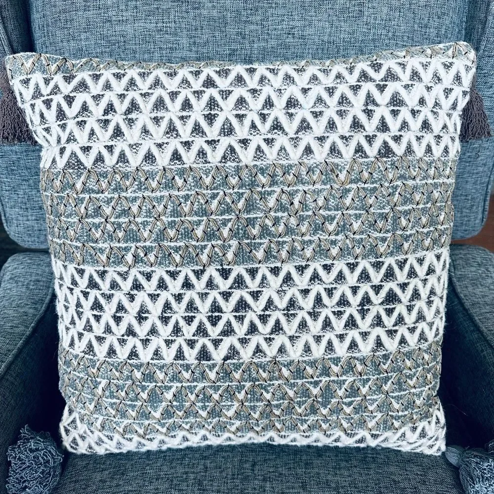 Boho Farmhouse Neutrals Tan Gray Zig Zag Textured Throw Pillow
